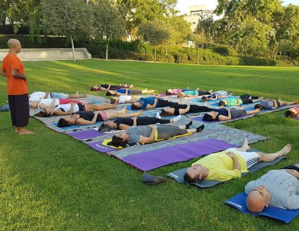 יוגה בפארק. תמונה להמחשה יוגה בפארק. תמונה להמחשה