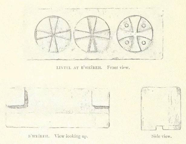 רישומים של משקוף אבן מבווירה שהכין קלרמון גאנו, לרבות היבטי-על והיבטי-צד של מגרעות אשר נועדו להיטיב את שילוב המשקוף במבנה רישומים של משקוף אבן מבווירה שהכין קלרמון גאנו, לרבות היבטי-על והיבטי-צד של מגרעות אשר נועדו להיטיב את שילוב המשקוף במבנה